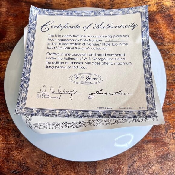 W S George Limited Edition Lena Liu Pansies Plate - Picture 3 of 4